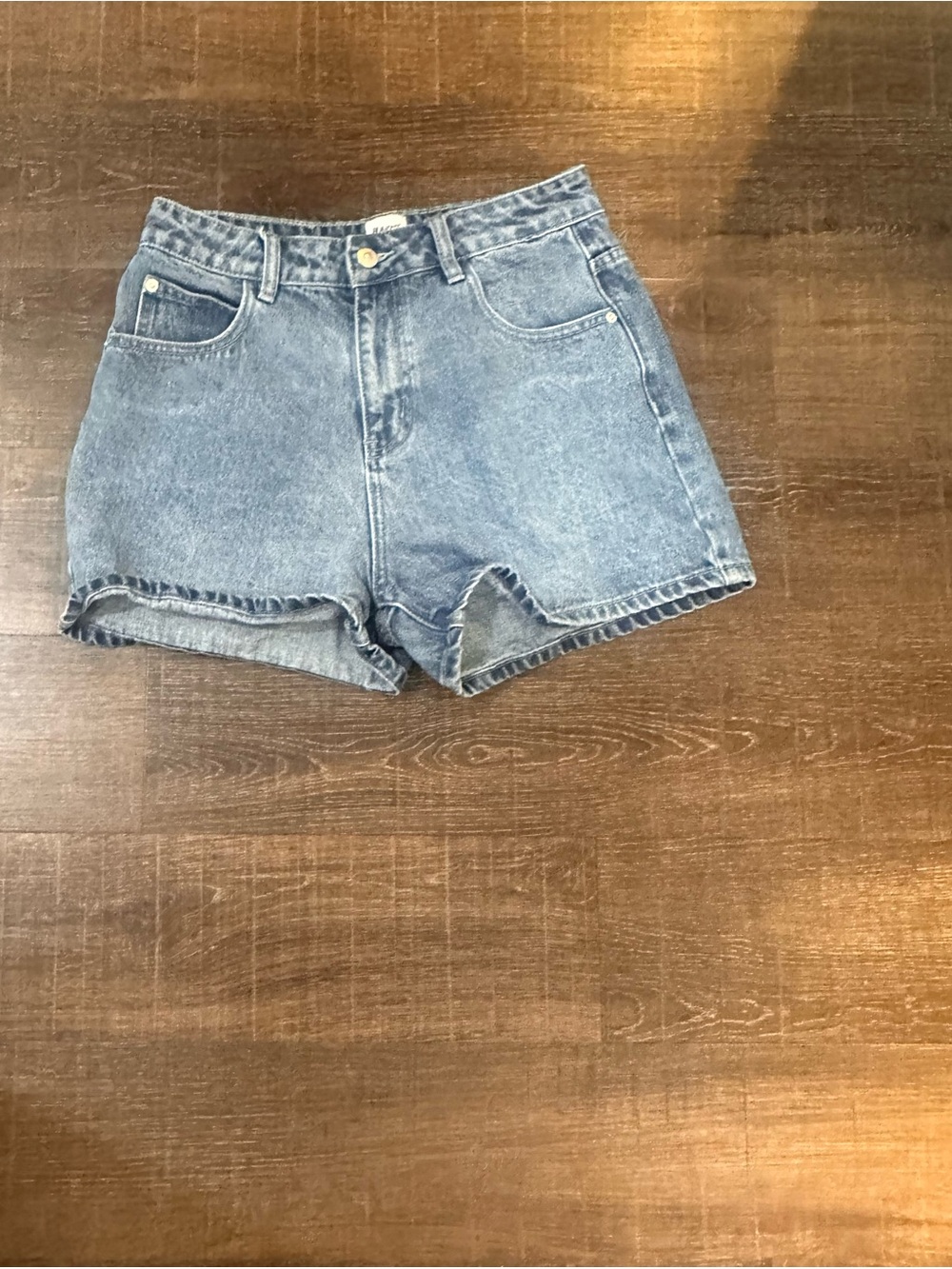 Princess Polly High Waist Medium Blue Denim Shorts Size 6